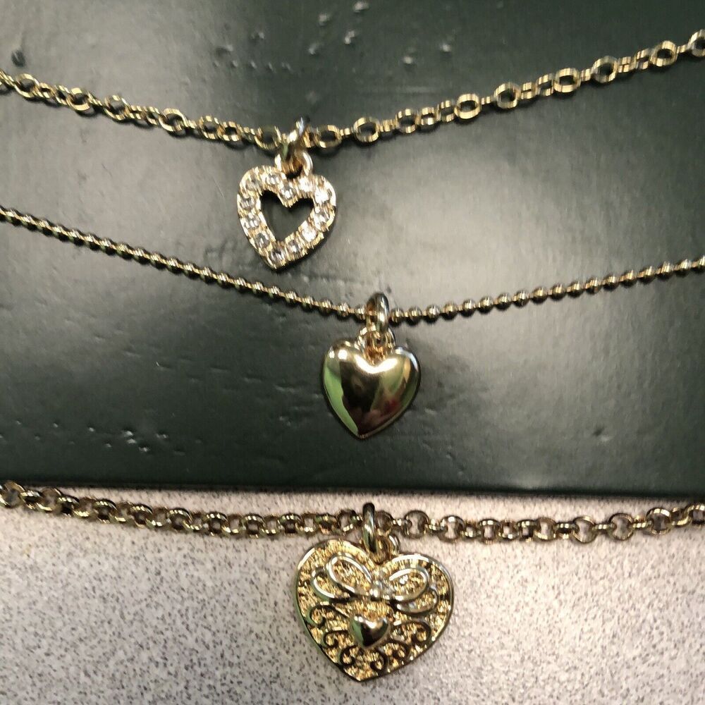 Wild Fable Set of 5 Delicate Gold Tone Necklaces Heart Charm Crystal Pearls New - Picture 2 of 7